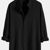 Ribbed Stand Collar Shirt with Long Sleeve and Muscle Fit