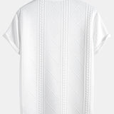 Short Sleeve Geometric Jacquard T-Shirt with Arc Hem & Drawstring Corduroy Cargo Joggers