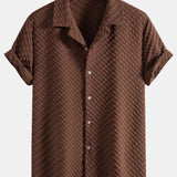 Houndstooth Jacquard Cuban Collar Shirt with Straight-Leg Linen Trousers
