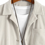 Corduroy Long Sleeve Cuban Collar Shirt with Straight Leg Linen Trousers