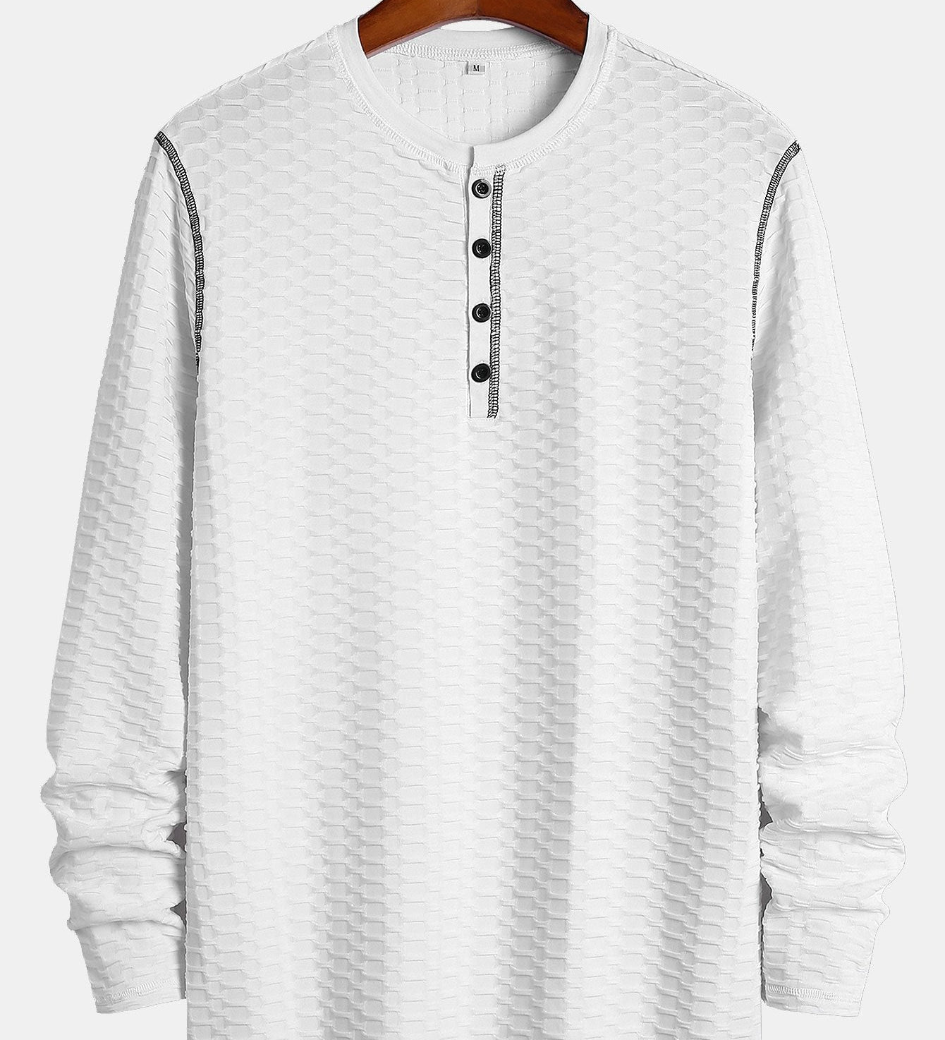 Textured Knitted Henley Shirt with Long Sleeve Muscle Fit