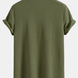 Waffle Textured Stand Collar Shirt with Drawstring Waffle Shorts