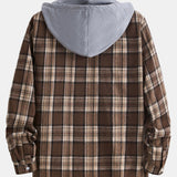 Plaid Hooded Button-Up Shirt