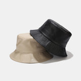 Solid PU Leather Bucket Hat