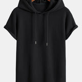 Knitted Waffle Hooded T-Shirt with Arc Hem & Drawstring Waffle Shorts