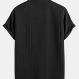 Short Sleeve Geometric Jacquard T-Shirt with Arc Hem & Drawstring Corduroy Cargo Joggers