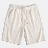 Waffle Texture Button-Up Shirt & Drawstring Waffle Shorts Set