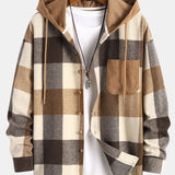 Cozy Flannel Plaid Hooded Shirt with Corduroy Patchwork & Matching Cargo Jogger Pants