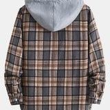 Plaid Hooded Button-Up Shirt