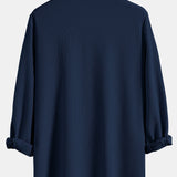 Ribbed Stand Collar Shirt with Long Sleeve and Muscle Fit