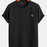 Short Sleeve Geometric Jacquard T-Shirt with Arc Hem & Drawstring Corduroy Cargo Joggers