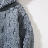 Cozy Checkerboard Teddy Hoodie with Relaxed Fit