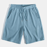 Waffle Texture Button-Up Shirt & Drawstring Waffle Shorts Set