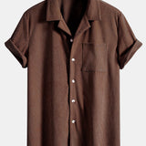 Corduroy Cuban Shirt and Shorts Set with Short Sleeves