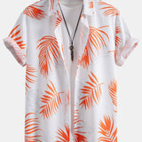 Leaf Pattern Button-Up Shirt with Matching Swim Shorts