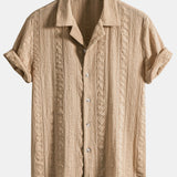 Geometric Jacquard Cuban Shirt with Straight-Leg Linen Trousers