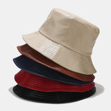 Solid PU Leather Bucket Hat