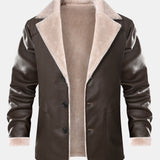 PU Leather Blazer with Faux Fur Lining