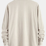 Corduroy Long Sleeve Cuban Collar Shirt with Straight Leg Linen Trousers