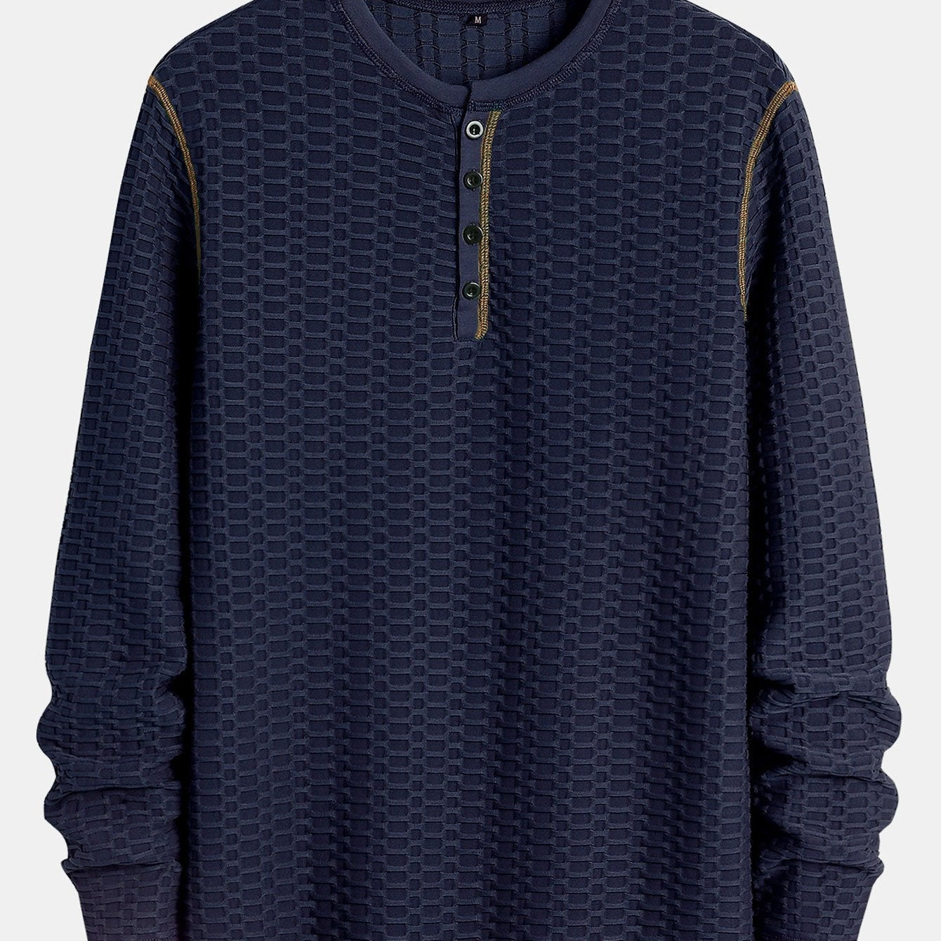 Textured Knitted Henley Shirt with Long Sleeve Muscle Fit