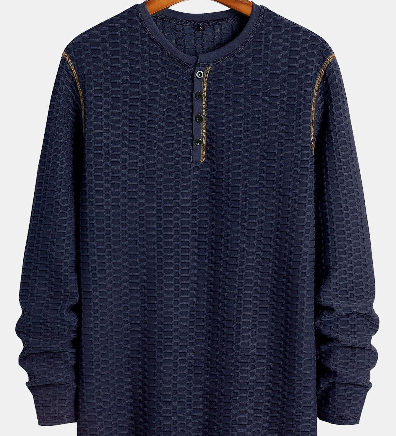 Textured Knitted Henley Shirt with Long Sleeve Muscle Fit