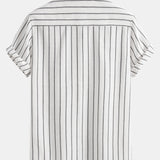 Striped Button-Up Shirt in Cotton Blend with Linen Drawstring Shorts