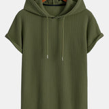 Knitted Waffle Hooded T-Shirt with Arc Hem & Drawstring Waffle Shorts