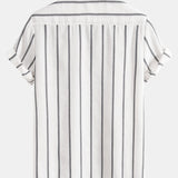 Cotton Blend Striped Cuban Shirt with Straight Leg Linen Trousers