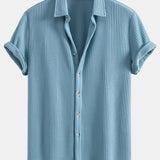 Waffle Textured Button-Up Shirt & Linen-Cotton Blend Drawstring Shorts