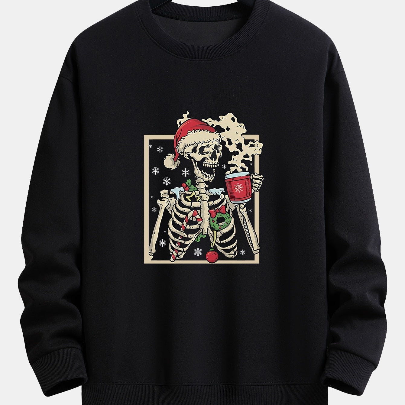 Relaxed Fit Sweatshirt with Christmas Skeleton Coffee Print