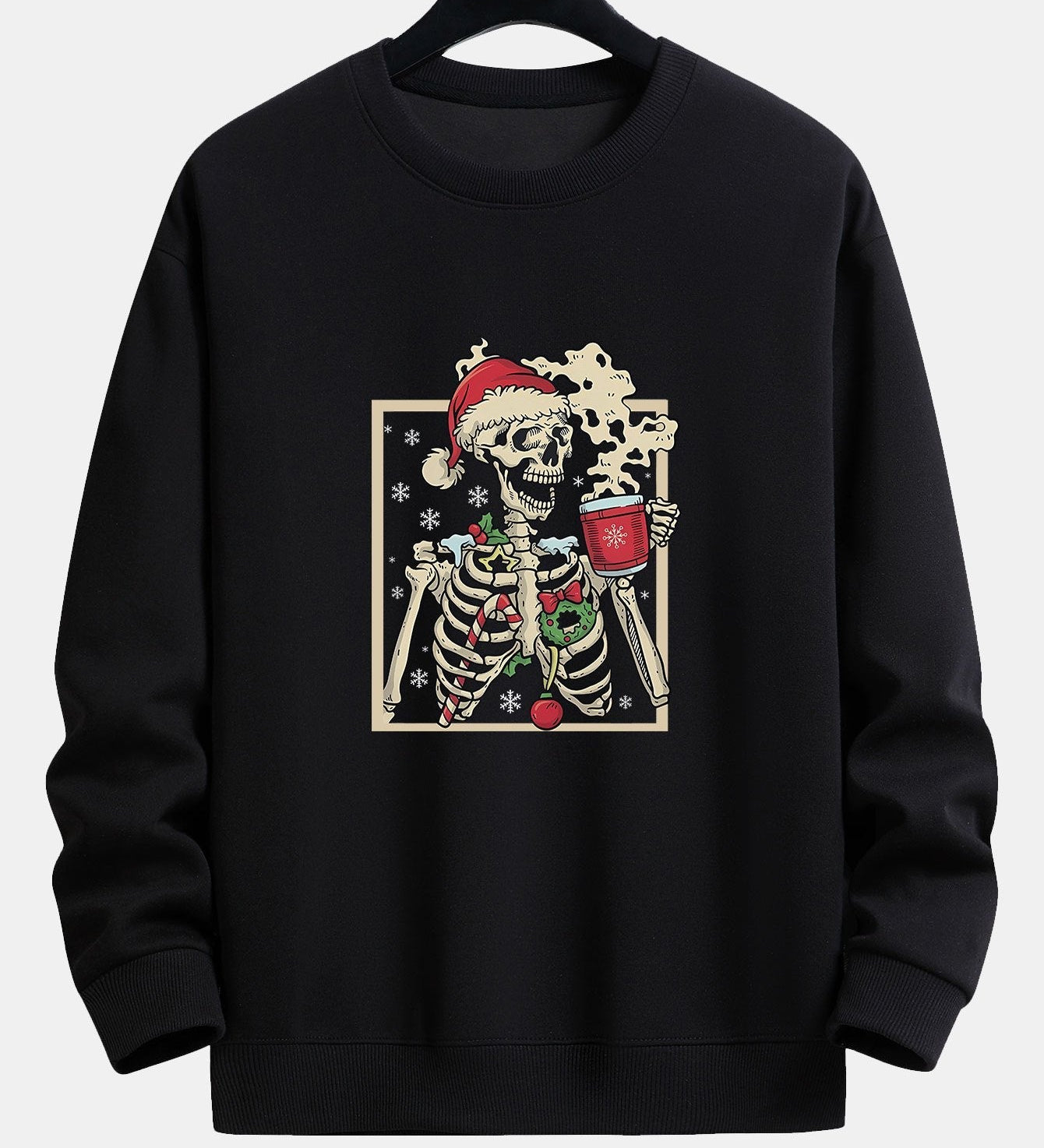 Relaxed Fit Sweatshirt with Christmas Skeleton Coffee Print