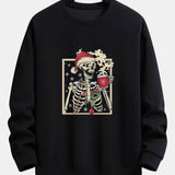 Relaxed Fit Sweatshirt with Christmas Skeleton Coffee Print