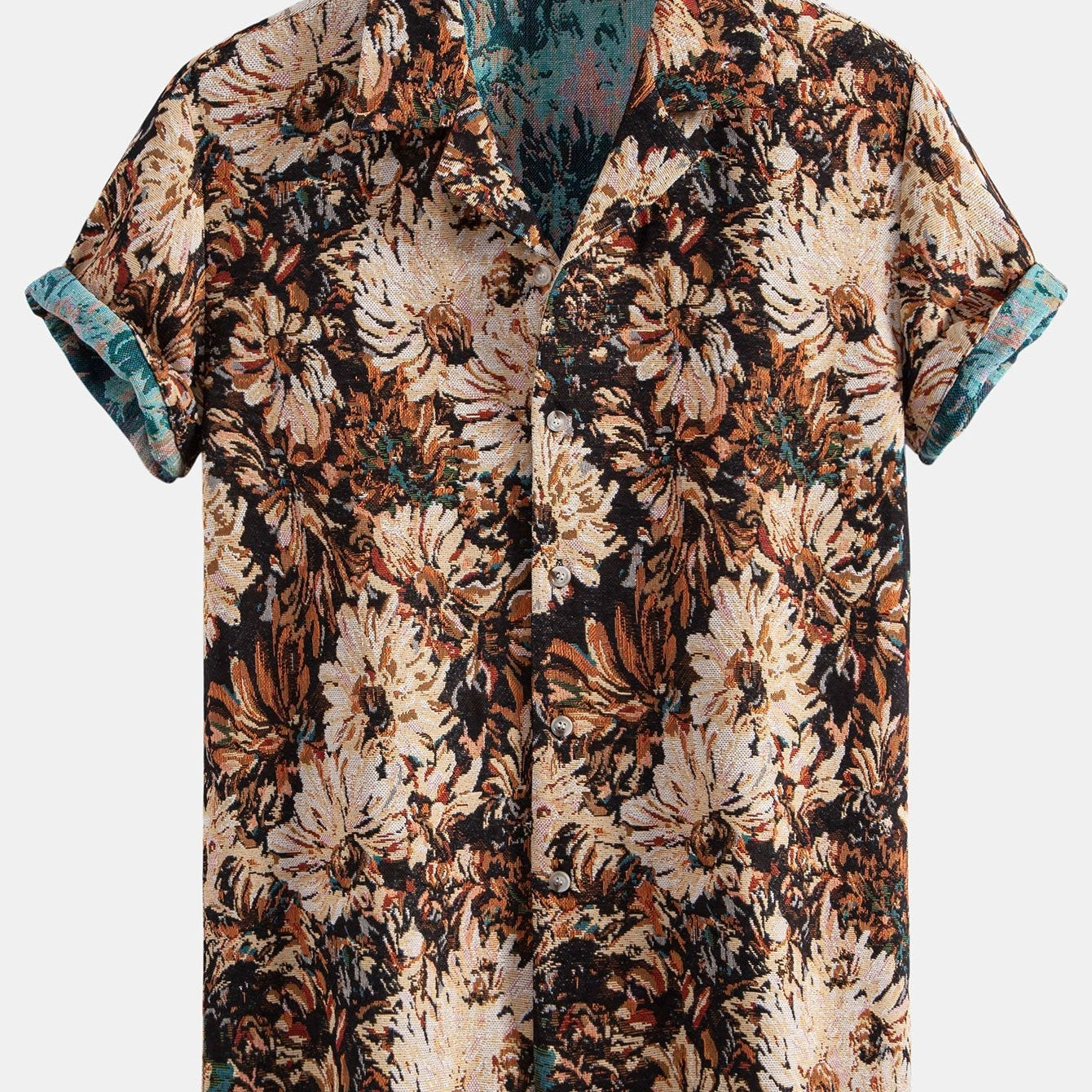 Floral Jacquard Cuban Shirt with Artistic Print