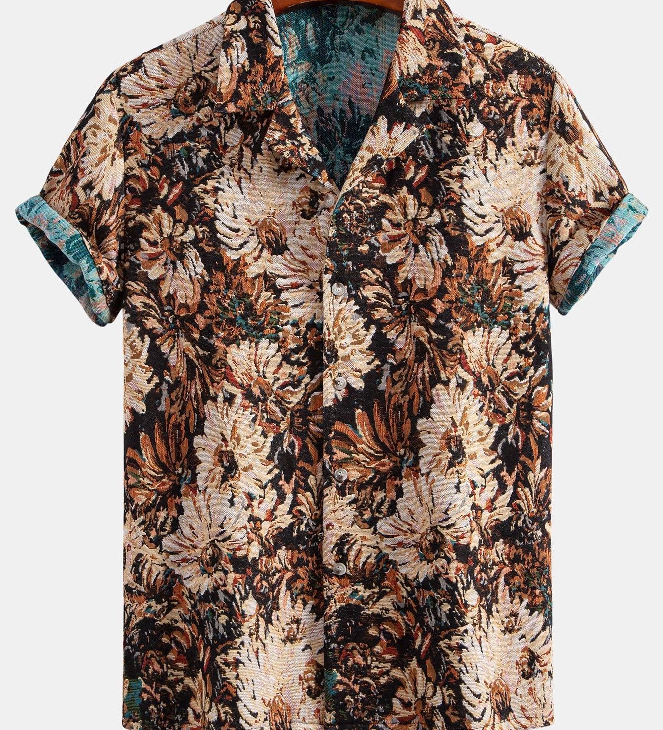 Floral Jacquard Cuban Shirt with Artistic Print