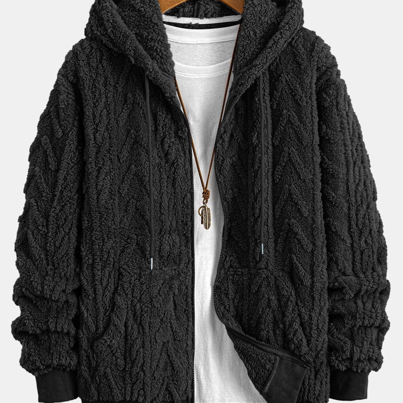 Geometric Jacquard Zip-Up Teddy Jacket