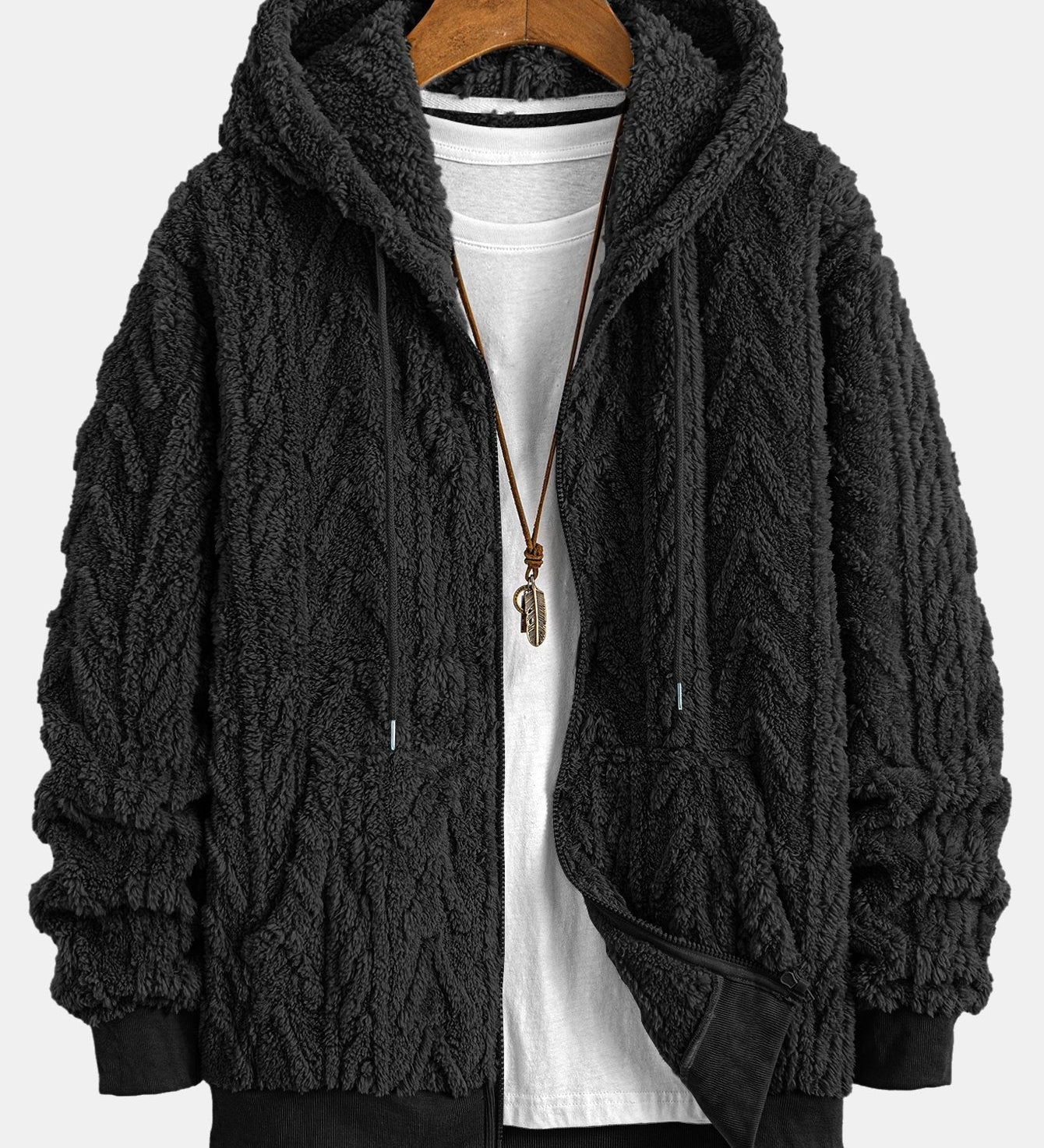 Geometric Jacquard Zip-Up Teddy Jacket