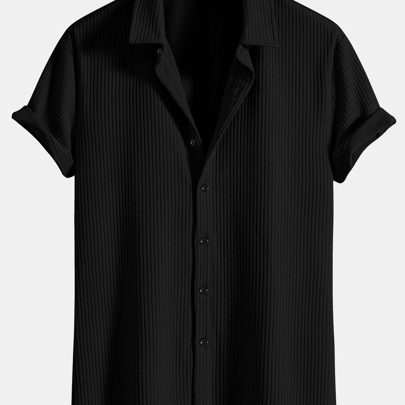 Ribbed Button-Up Shirt with Muscle Fit