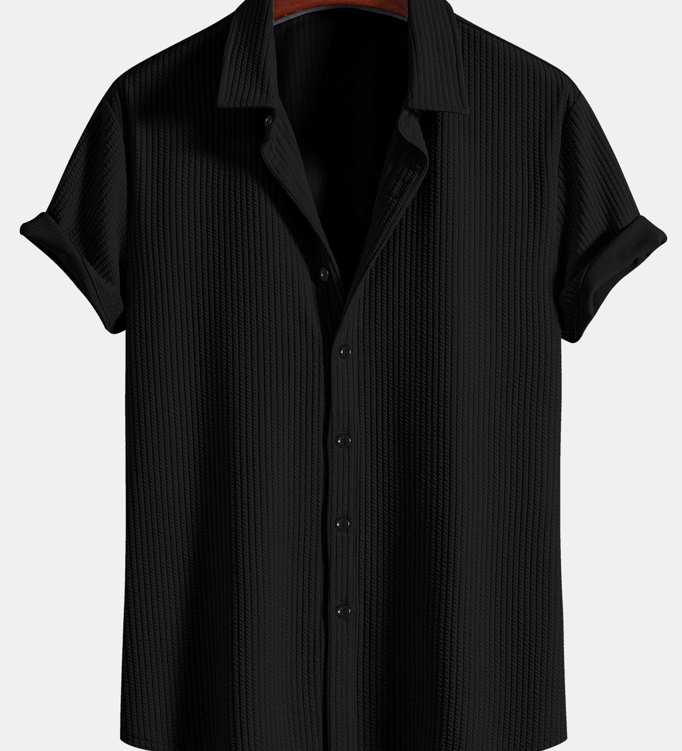 Ribbed Button-Up Shirt with Muscle Fit