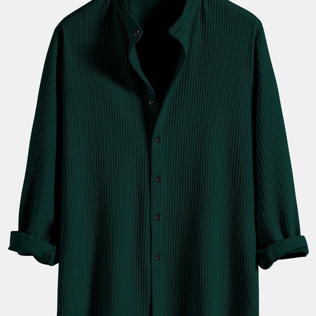 Ribbed Stand Collar Shirt with Long Sleeve and Muscle Fit