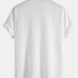 Striped Jacquard Cuban Collar Shirt with Straight-Leg Trousers
