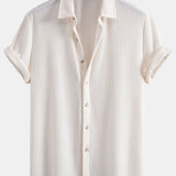 Waffle Texture Button-Up Shirt & Drawstring Waffle Shorts Set