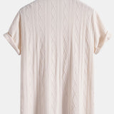 Geometric Rhombus Jacquard Knit Cuban Shirt with Straight Leg Linen Trousers