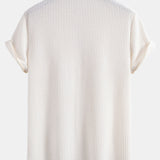 Waffle Textured Stand Collar Shirt with Drawstring Waffle Shorts