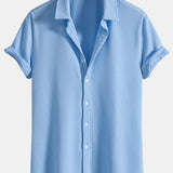 Ribbed Muscle Fit Button-Up Shirt and Shorts Set
