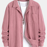 Corduroy Long Sleeve Cuban Collar Shirt with Straight Leg Linen Trousers