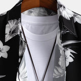 Tropical Floral Button-Up Shirt with Cropped Linen Cotton Blend Pants