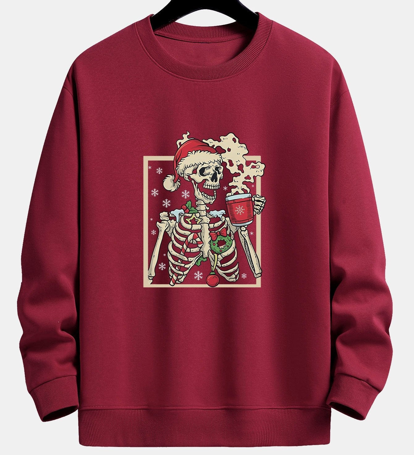 Relaxed Fit Sweatshirt with Christmas Skeleton Coffee Print