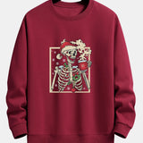 Relaxed Fit Sweatshirt with Christmas Skeleton Coffee Print