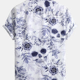 Floral Skull Pattern Button-Up Shirt