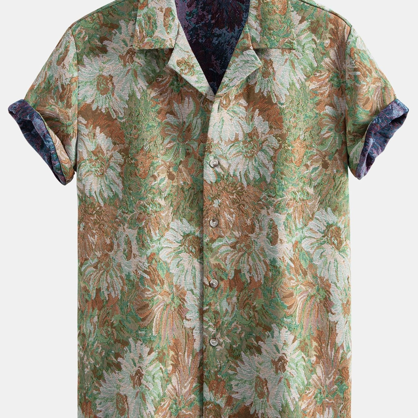 Floral Jacquard Cuban Shirt with Artistic Print